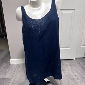 Rich Midnight Blue 100% Irish Linen EILEEN FISHER Sleeveless V-Necked Blouse L